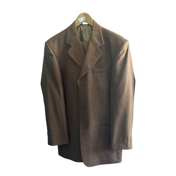 38L/31 Brown Windowpane Pattern Wool Suit Jacket By Stacy Adams - Picture 3 of 5